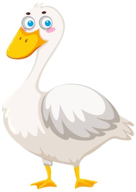 Beyaz arkaplan illüstrasyonunda ördek çizgi film karakteri