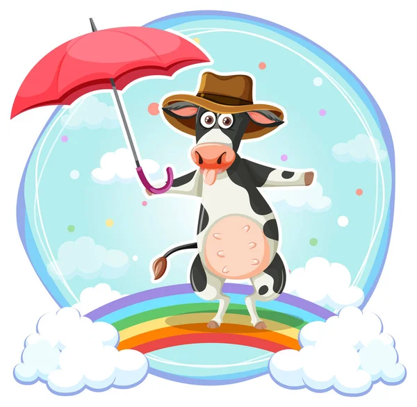 Une Vache Tenant Parapluie Illustration Personnage Dessin Animé — Image vectorielle