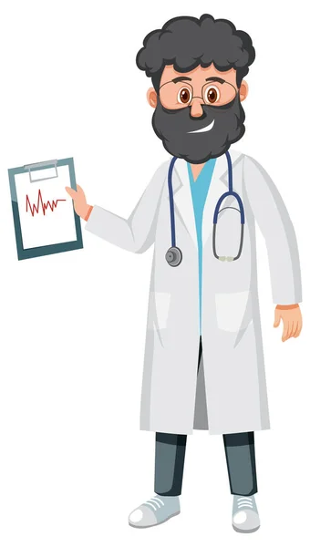 Feliz Médico Con Ilustración Archivo Paciente — Vector de stock