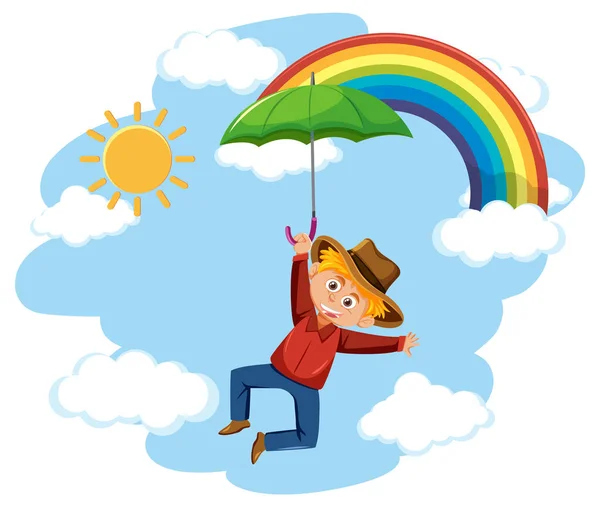 Ein Cowboy Hält Regenschirm Den Himmel Illustration — Stockvektor