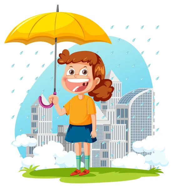 Rainy Day Girl Cartoon Character Illustration — Stock Vector