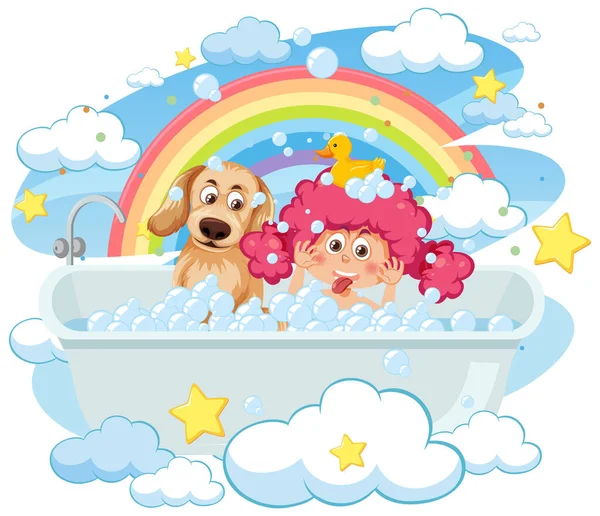 在浴缸图上玩泡泡游戏的孩子 — 图库矢量图片