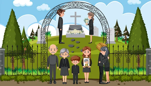 Triste Gente Ceremonia Funeraria Ilustración — Vector de stock