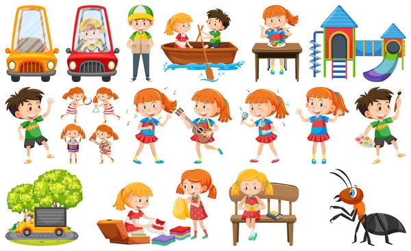 Conjunto Niños Lindos Objetos Ilustración — Vector de stock