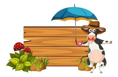 Çizgi film karakteri illüstrasyonlu boş tahta şablonu