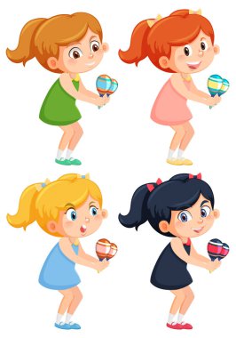 Maracas Illustration oynayan bir grup farklı kız.