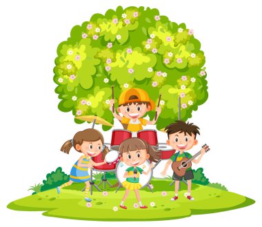 Çocuk müzik grubu park illüstrasyonunda çalıyor