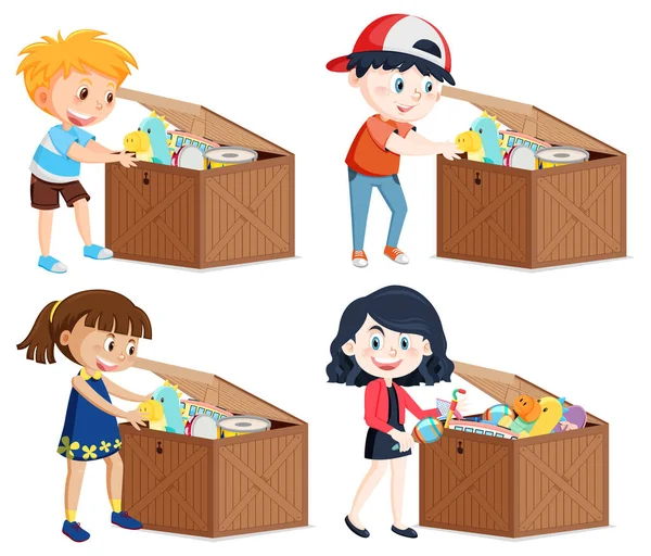 Children Putting Toy Box Illustration — Stock Vector