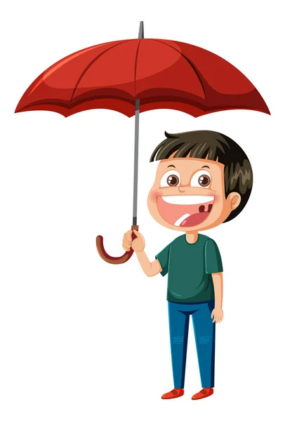 Happy Man Holding Umbrella White Background Illustration — Stock Vector