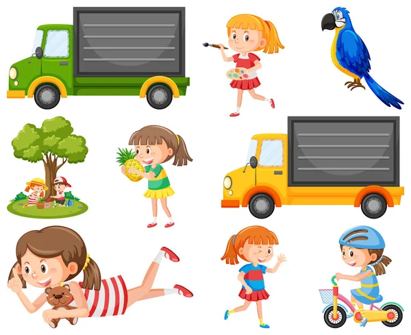 Set Van Verschillende Leuke Kinderen Objecten Illustratie — Stockvector
