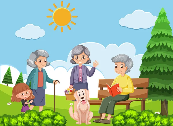 Outdoor Park Elderly People Illustration — Stock Vector