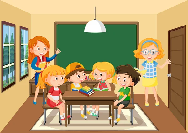 Lehrer Und Schüler Klassenzimmer Illustration — Stockvektor