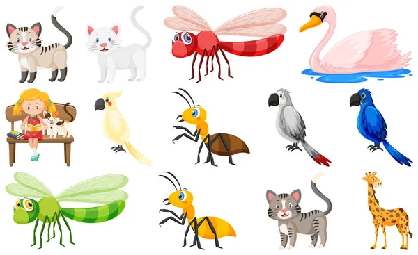 Set Various Wild Animals Cartoon Style Illustration — Stock Vector