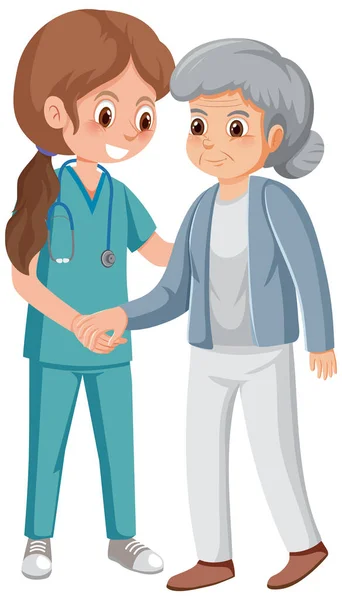 Donna Anziana Con Illustrazione Caregiver — Vettoriale Stock