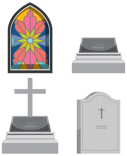 Set Different Gravestones White Background Illustration — Stock Vector
