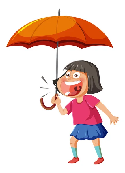 Happy Girl Holding Umbrella Illustration — Stock Vector