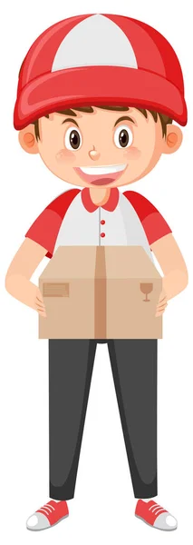 Courier Man Carrying Carton Box Cartoon Illustration — Stock Vector