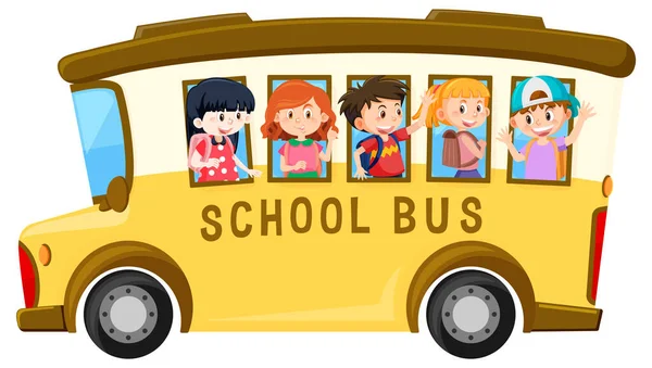 Siswa Bus Sekolah Dengan Ilustrasi Latar Belakang Putih - Stok Vektor