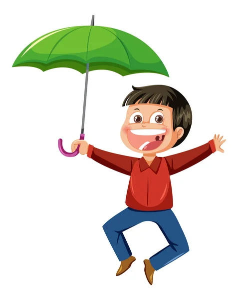 Happy Man Holding Umbrella White Background Illustration — Stock Vector