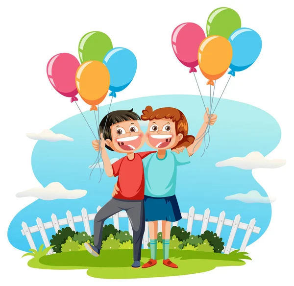 Gelukkig Paar Holding Ballonnen Illustratie — Stockvector