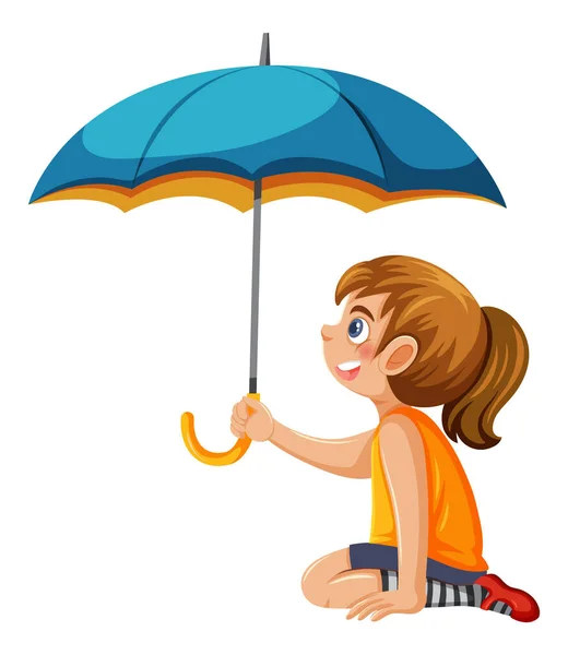Side View Girl Holding Umbrella Illustration — Stock Vector