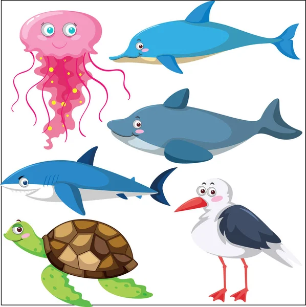 Serie Diversi Animali Marini Illustrazione — Vettoriale Stock