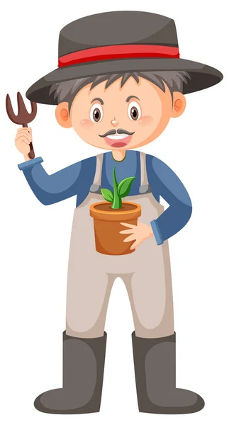 Old Man Holding Plant White Background Illustration — Vector de stock
