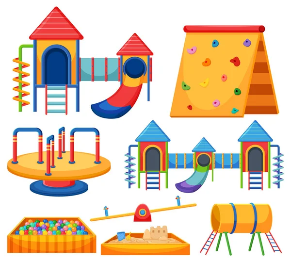 Zestaw Sprzętu Plac Zabaw Dla Dzieci Białym Tle Ilustracji — Wektor stockowy