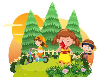 Parktaki kızlar Gün batımı çizimi