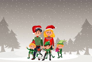 Aile, Noel günü kar resimlerinde