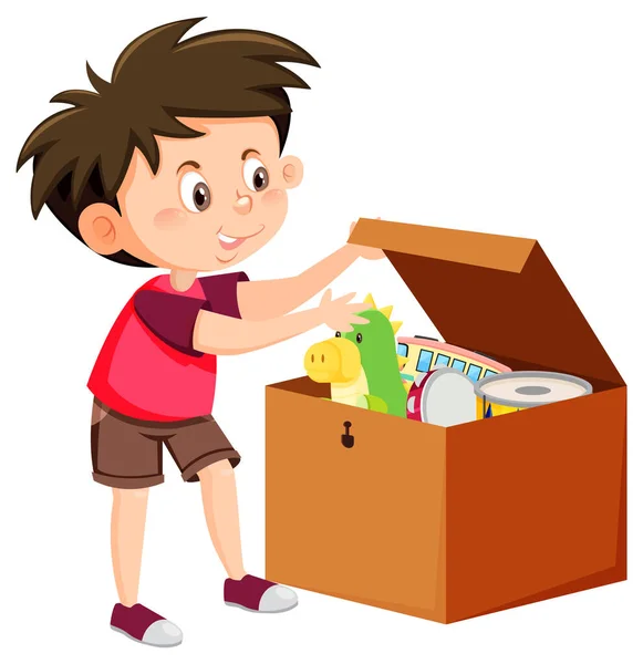Boy Putting His Toy Box Illustration — Stock Vector