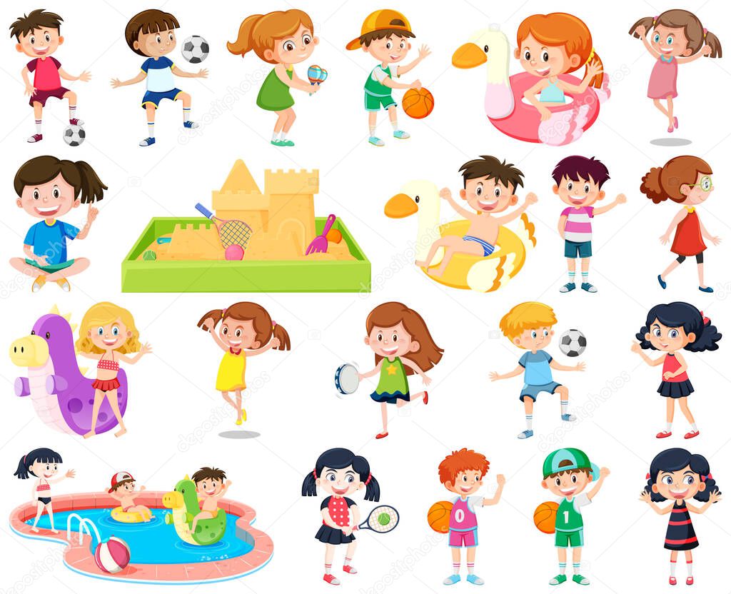 Set of children doing different activities illustration