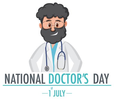 Temmuz logo illüstrasyonunda doktor gününde erkek doktor