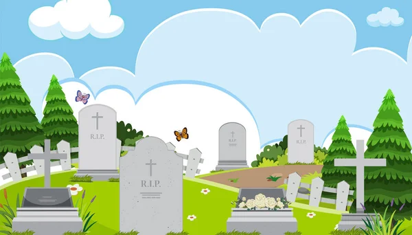 Scene Cemetery Graveyard Illustration — Stock Vector