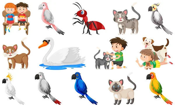Állítsa Különböző Vadon Élő Állatok Rajzfilm Stílusú Illusztráció — Stock Vector