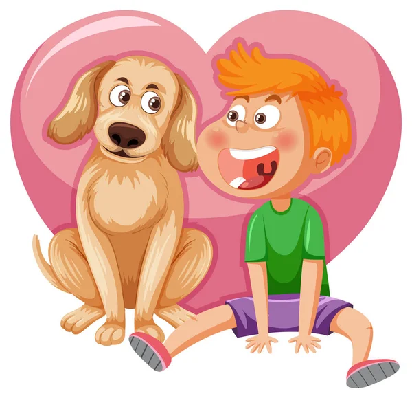 Ένα Αγόρι Σκύλο Του Στην Καρδιά Απεικόνιση Υποβάθρου — Διανυσματικό Αρχείο