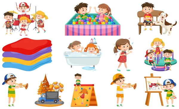 Conjunto Crianças Objetos Bonitos Ilustração —  Vetores de Stock
