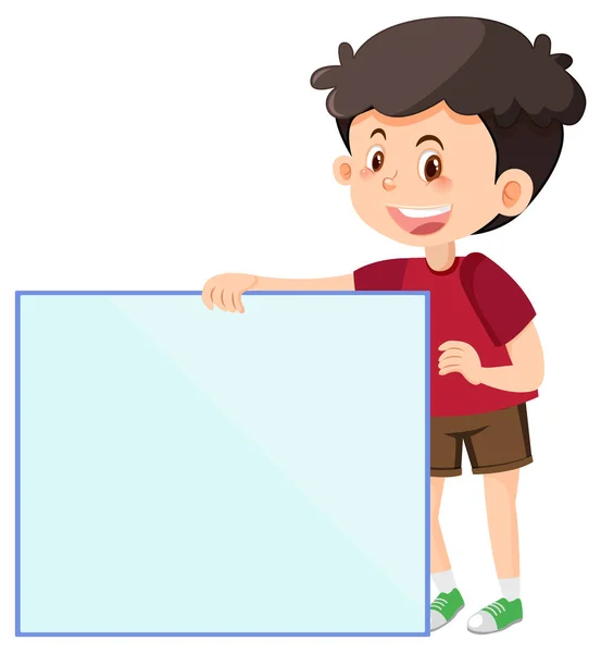 Lindo Chico Sosteniendo Tablero Blanco Ilustración Estilo Dibujos Animados — Vector de stock