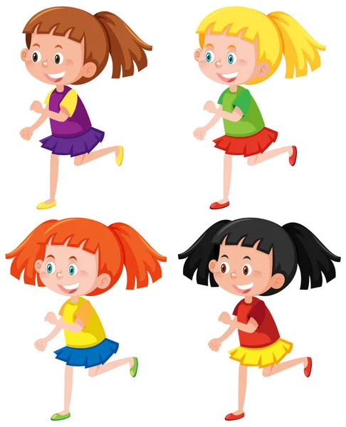 Conjunto Diferentes Chicas Ilustración Postura Caminar — Vector de stock