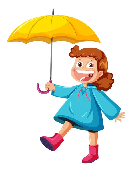 Счастливая Девушка Плаще Держит Зонтик Иллюстрации — стоковый вектор