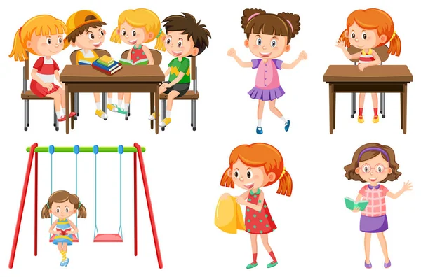 Conjunto Crianças Fazendo Diferentes Atividades Ilustração —  Vetores de Stock