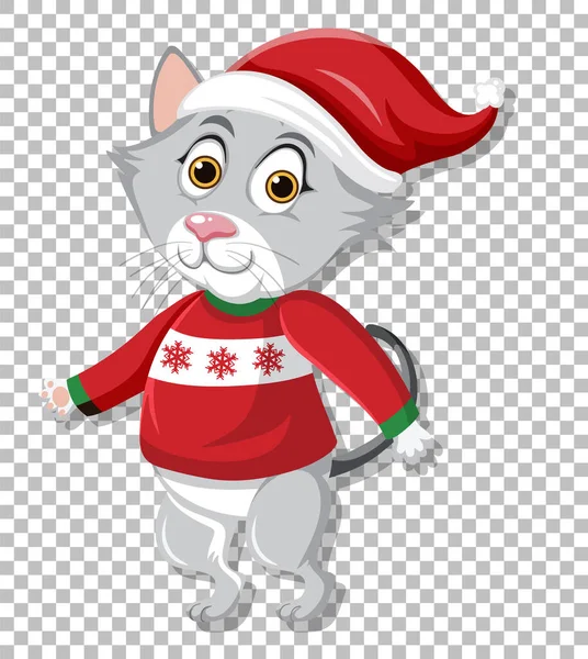 Personaje Dibujos Animados Gato Navidad Ilustración Fondo Rejilla — Vector de stock