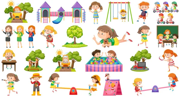 Σύνολο Των Παιδιών Που Κάνουν Διαφορετικές Δραστηριότητες Εικονογράφηση — Διανυσματικό Αρχείο