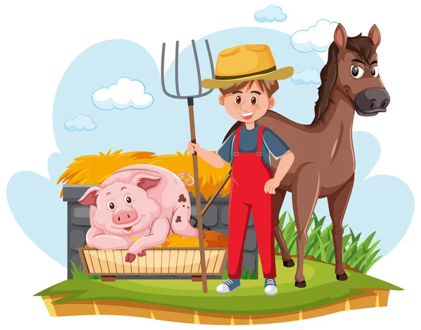 Фермер Свиньями Лошадьми — стоковый вектор