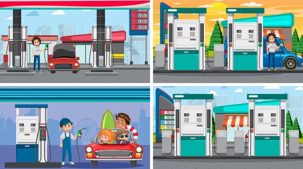 Quattro Diverse Scene Dell Industria Petrolifera Illustrazione — Vettoriale Stock