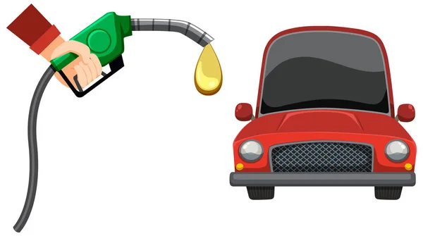 Une Voiture Rouge Une Buse Carburant Avec Illustration Goutte Huile — Image vectorielle