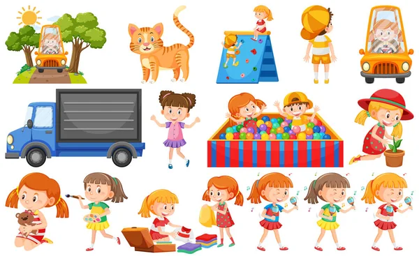 Conjunto Crianças Objetos Bonitos Ilustração — Vetor de Stock