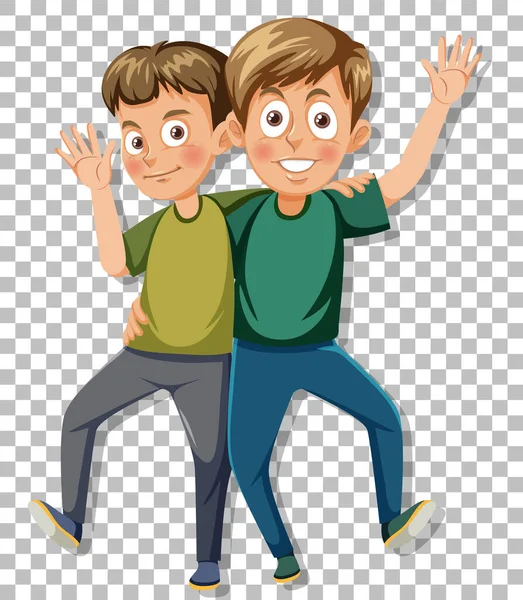 Two Young Man Cartoon Grid Background Illustration — Stock Vector