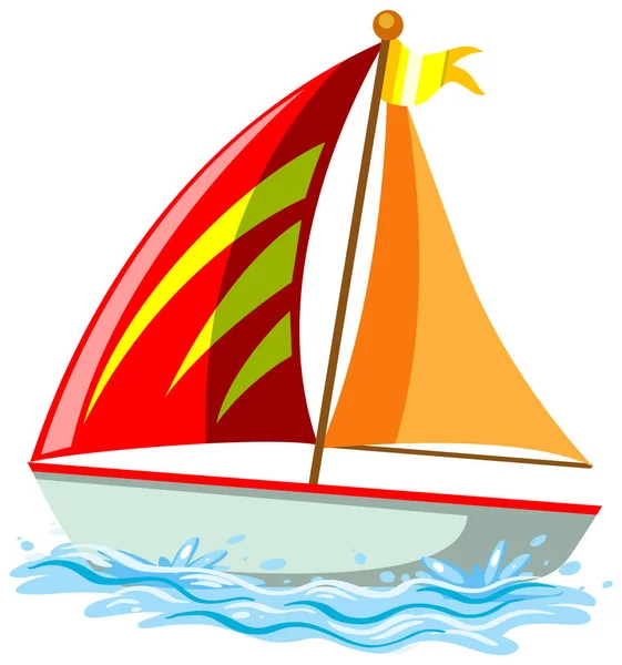 红色帆船在水面上的卡通风格图解 — 图库矢量图片
