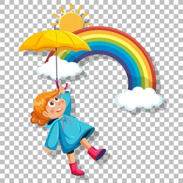 一个穿着蓝色雨衣的女孩带着雨伞的背景图片 — 图库矢量图片